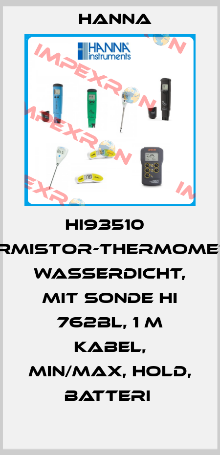 HI93510   THERMISTOR-THERMOMETER, WASSERDICHT, MIT SONDE HI 762BL, 1 M KABEL, MIN/MAX, HOLD, BATTERI  Hanna