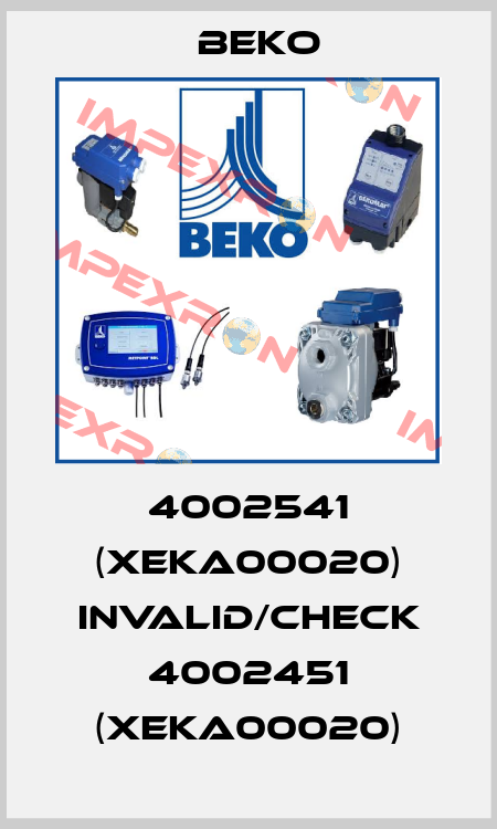 4002541 (XEKA00020) invalid/check 4002451 (XEKA00020) Beko