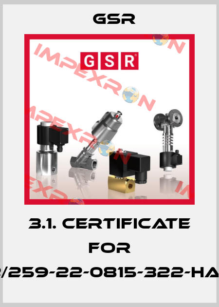 3.1. Certificate for 2/259-22-0815-322-HA	 GSR