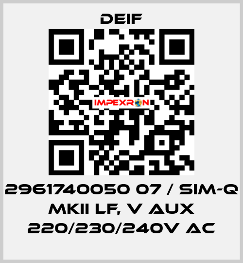 2961740050 07 / SIM-Q MKII LF, V aux 220/230/240V AC Deif