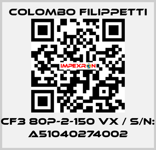 CF3 80P-2-150 VX / S/N: A51040274002 Colombo Filippetti