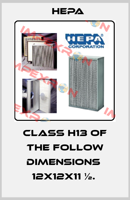 class H13 of the follow dimensions  12X12X11 ½.  HEPA