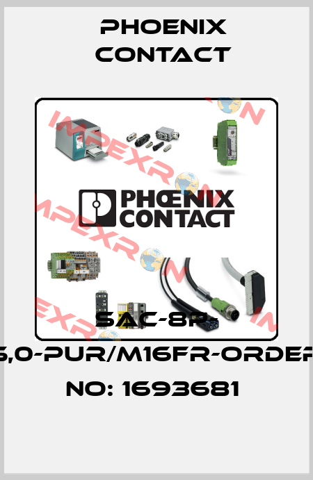 SAC-8P- 5,0-PUR/M16FR-ORDER NO: 1693681  Phoenix Contact