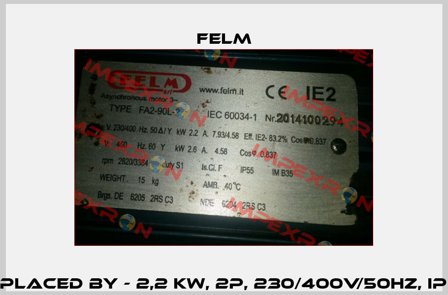 2014100294 - obsolete, replaced by - 2,2 kW, 2P, 230/400V/50Hz, IP55/IC411, F/B, IM B35, AL, IE2   Felm