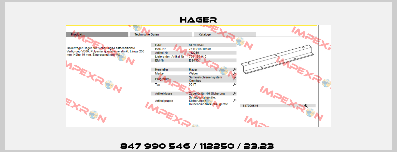 847 990 546 / 112250 / 23.23  Hager