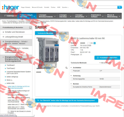 NHS-Lasttrenner SILAS DIN-00 160  Hager