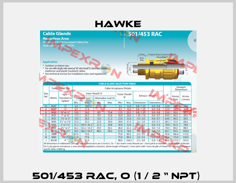 501/453 RAC, O (1 / 2 “ NPT)  Hawke