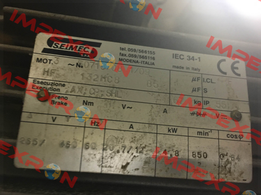 HF132MC8B5 obsolete, replacement HB 132MC 8 230.400-50 B5  Seimec (Rossi)