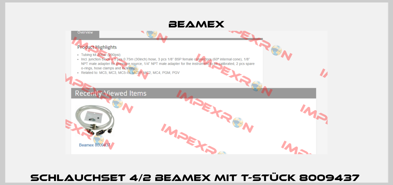 Schlauchset 4/2 Beamex mit T-Stück 8009437  Beamex
