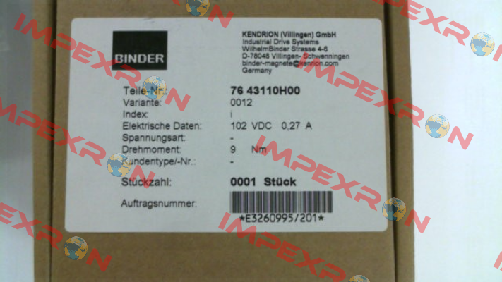 76 43110H00-0012 Binder